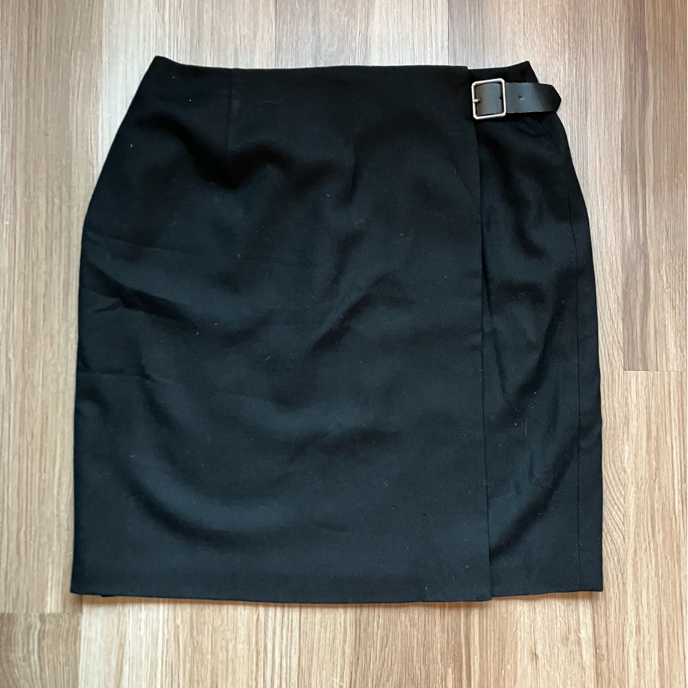 Talbots Petite Wrap Wool Pencil Skirt with Buckle Detail